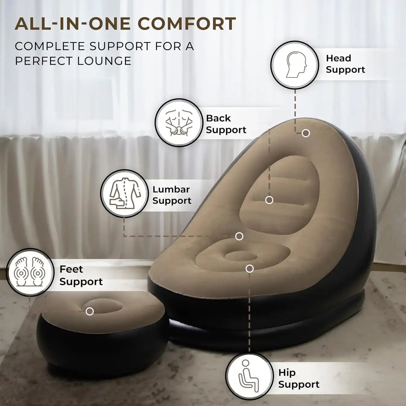 Plush Lounge Sofa with Footstool