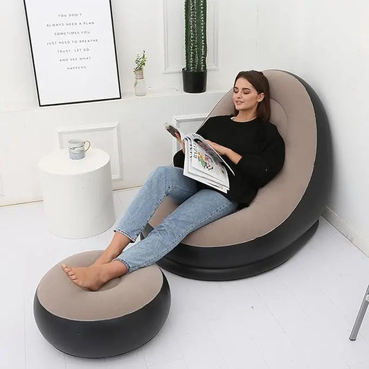 Plush Lounge Sofa with Footstool